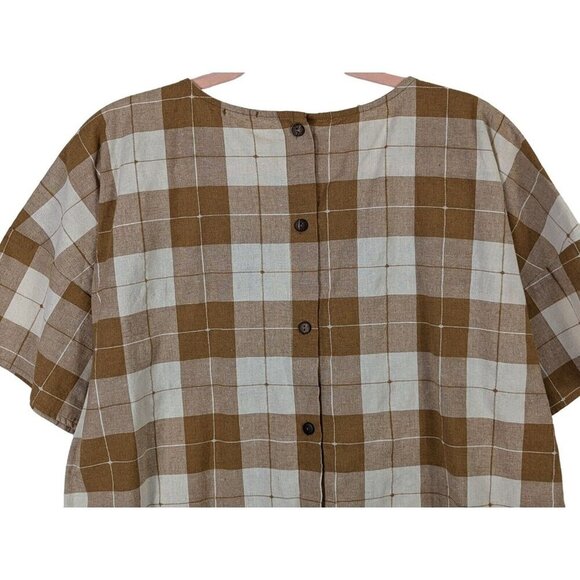 Roolee Top Women size XXL Plaid Swiss Dot Check Blouse Back Button Cottagecore - Picture 8 of 10